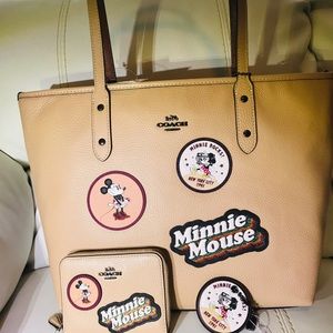 3 pcs Coach Disney Minnie tote wallet keychain